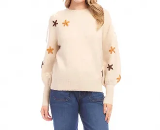 Karen Kane Embroidered Flower Sweater In Ecru