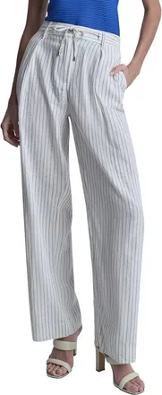 DKNY Dkny Stripe Pleated Wide Leg Linen-Blend Pant