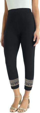 Jessica London Everyday Stretch Cotton Capri Legging in Black Scroll Placement at Nordstrom, Size 24