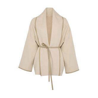 Yves Salomon Kimonos, female, Beige, Size: 3XL Double-sided Wool-blend Draped Jacket