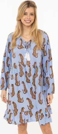 Zwillingsherz Sweatkleid ZWILLINGSHERZ Loevely Leopard, Damen, Gr. L/XL, N-Gr, blau, Web, Obermaterial: 100% Viskose, Kleider Sweatkleid, Leopardenmotiv, mit Tassel