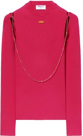 Pucci chain-embellished rib-knit top - women - Viscose/Polyester - S - Pink