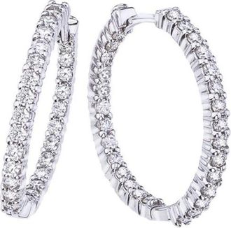 Roberto Coin 18K White Gold Inside Outside Diamond Hoop Earrings