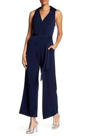 Nina Leonard Solid Tie Waist Jumpsuit in Navy at Nordstrom Rack, Size X-Large