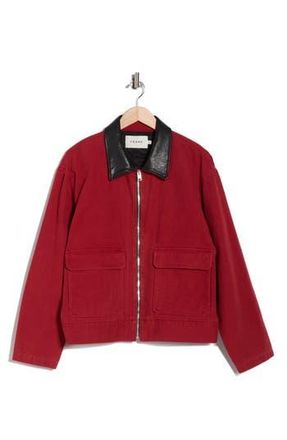 Frame Denim Leather Collar Canvas Jacket in Red at Nordstrom Rack, Size Xx-Large