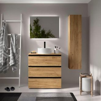 Cygnus Bath Mueble De Ba&ntilde;o Bequia Metal 3c 80cm Roble Lavabo Sobre Encimera Porcelana