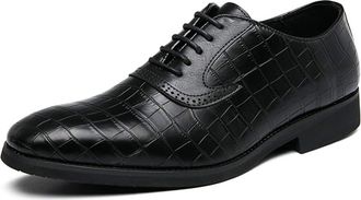 Generic Dress Formal Shoes for Men Lace Up Round Toe Crocodile Embossed Shoes Non Slip Resistant Anti-Slip Rubber Sole Low Top Party(Black,10.5 UK)