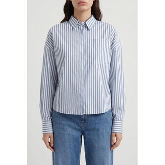 Brunello Cucinelli Blue Striped Cotton Silk Shirt, Size XXL