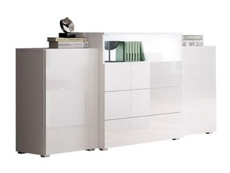 Mirjan24 C&oacute;moda Sarasota 127, Blanco + Blanco Brillante, Con Cajones Y Puertas, N&uacute;mero De Cajones: 0, 81x150x39cm, Led