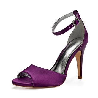 Generic Wedding Shoes Womens Heels High Heels Satin Bridal Shoes Stiletto Ankle Strap Open Toe High Heels Sandals10.5 Cm,Purple,3 UK