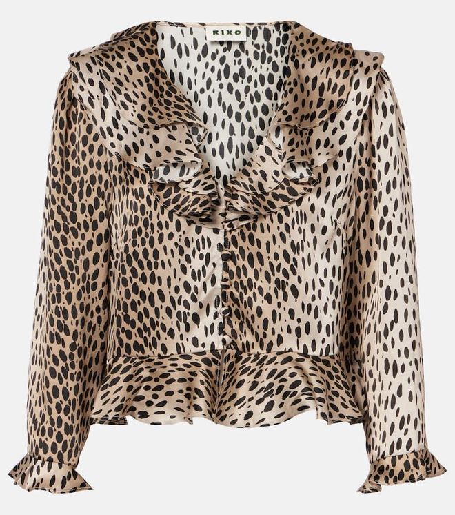 Atlas leopard-print silk blouse