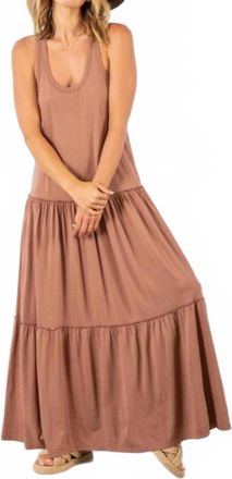 Lovestitch Bohemian Jersey Racer Back Tiered Maxi Dress In Clay