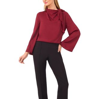 Ted Baker Tie Neck Twill Top in Tawny Port at Nordstrom Rack, Size Small