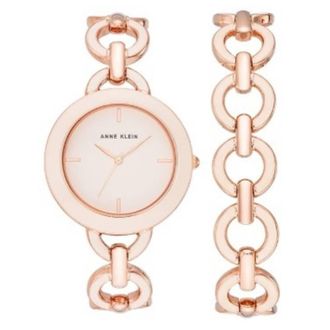 Anne Klein Quartz Rose Gold Dial Ladies Watch and Bracelet Set AK-4066BHST