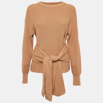 Joseph Brown Rib Knit Tie-Up Detail Sweater