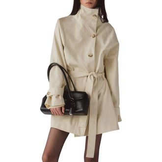 Mango Funnel Neck Belted Trench Coat in Ecru at Nordstrom, Size Xx-Small