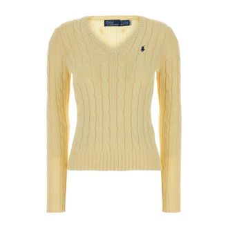 Polo Ralph Lauren Pullover met V-hals van Kabelbrei - Dames - V-hals truien - Geel - XL - Katoen - Truien & Vesten