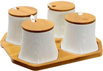 Elama Ceramic Spice, Jam & Salsa Jars With Serving Spoons