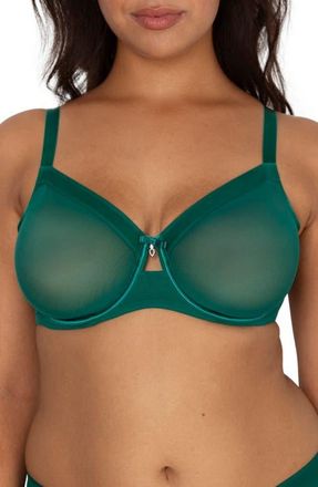 Curvy Couture Sheer Mesh Underwire Unlined Bra in Aventurine at Nordstrom, Size 44D