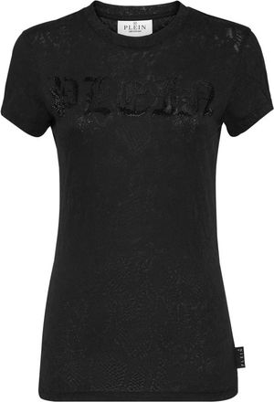 Philipp Plein T-Shirt Ronde Hals Gothic Plein - Dames - T-shirts - Zwart - XS - Katoen - Tops