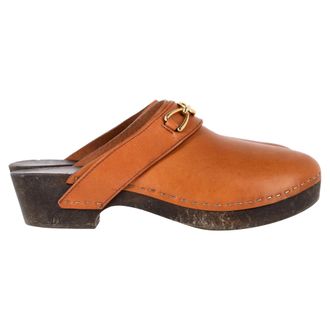 Celine Pre-owned Womens Les Bois Clogs in Brown Calfskin Leather - Mocha - Size EU 39