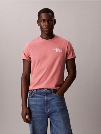 Calvin Klein Jeans Calvin Klein Mens Embroidered Logo Graphic Classic T-Shirt - Pink - 2XL