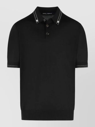 Dolce & Gabbana silk polo shirt contrast stitching ribbed cuffs