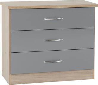 Seconique NEVADA 3 DRAWER CHEST - GREY GLOSS/LIGHT OAK EFFECT VENEER - SECONIQUE | TJ Hughes