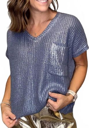She + Sky Yorktown Metallic Sweater In Blue