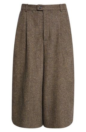 Saint Laurent Wool Herringbone Culottes in Brown at Nordstrom, Size 10 Us