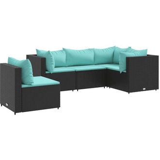 vidaXL Set De Muebles De Jard&iacute;n 5 Pzas Y Cojines Rat&aacute;n Sint&eacute;tico Negro Vidaxl