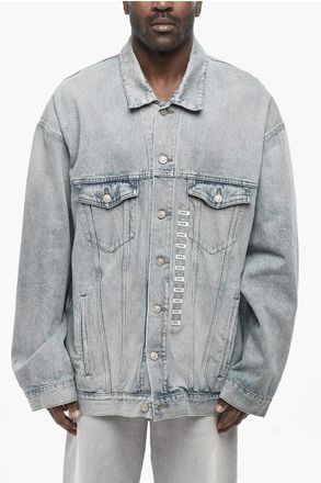 Balenciaga Denim Jacket with Delav&eacute; Effect and Logo Buttons size M