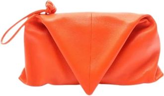 Bottega Veneta Pre-owned Triangle Calfskin Clutch Bag - Dames - Vintage Clutch - Oranje - ONE Size - Leer - Vintage