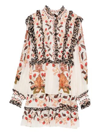 Farm Rio Jurk met bloemenprint en ruches - Beige