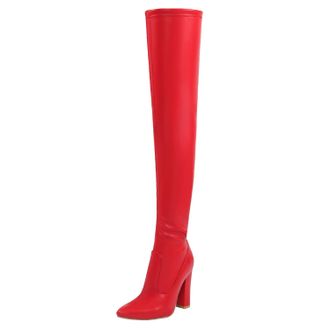 Generic Red,9.5 UK,Womens Thigh High Boots Over The Knee Boot Pointed Toe Chunky Heels Long Boot Leather PU Side Zipper Comfy Party Dress Shoes