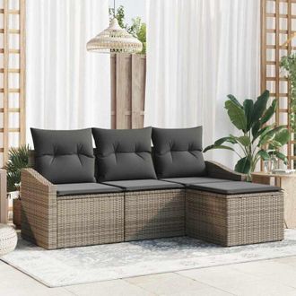 vidaXL Vidaxl - Conjunto De Sof&aacute; De Jard&iacute;n Con Coj&iacute;n 4 Pcs Gris