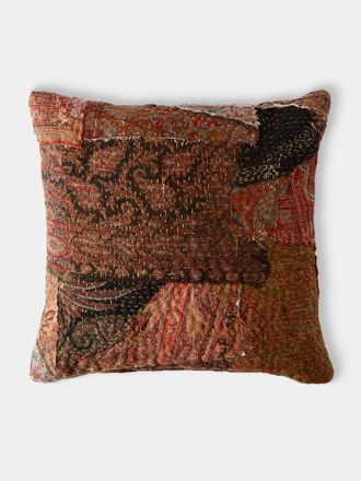 By Walid 19th-Century Paisley Patchwork Wool and Damask Cushion (17.5in/45cm)