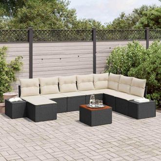 vidaXL Vidaxl - Conjunto De Sof&aacute; De Jard&iacute;n Con Coj&iacute;n 9 Pcs Negro Polirat&aacute;n