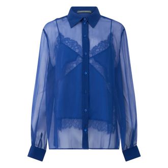 Alberta Ferretti Sheer Shirt with Classic Collar - female - Alberta Ferretti - Shirts - Blue - 2XL - Blouses & Shirts