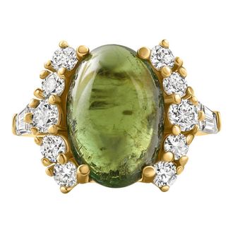 Pompeii3 14.29Ct Green Tourmaline Heirloom Diamond Ring 14k Yellow Gold Size: 5.5