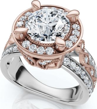 Pompeii3 Vintage Filigree Diamond Halo Engagement Ring 14k Two-Tone Gold