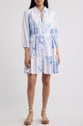 CeCe by Cynthia Steffe Tie Waist Ruffle Hem Long Sleeve Dress in Blue Haze at Nordstrom, Size Xx-Small