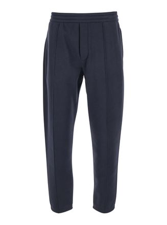 Emporio Armani Blue Trousers With Elastic Waist And Back Logo Plaque In Fabric Man