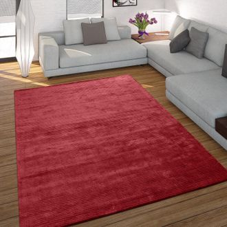 Paco Home Paco Home - Alfombra Hecha A Mano De Alta Calidad De Ray&oacute;n Viscosa Efecto Pana Vintage Brillo En Rojo Liso 120x170 Cm