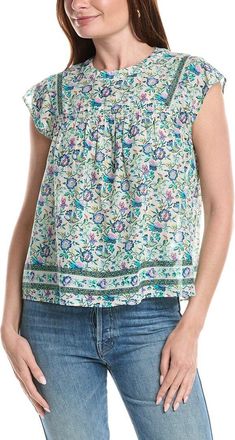 Elie Tahari T Tahari Smocked Trim Woven Blouse