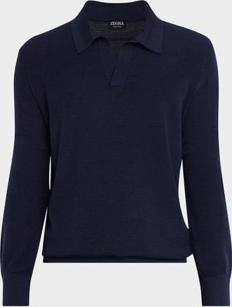 Ermenegildo Zegna Men & apos;s Cashmere and Mulberry Silk Waffle Knit Polo Sweater