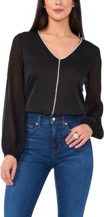 Vince Camuto Rhinestone Chiffon Sleeve Top in Rich Black at Nordstrom Rack, Size Small