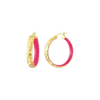 Gold & Honey Womens Enamel Hammered Hoop Earrings In Pink Peacock