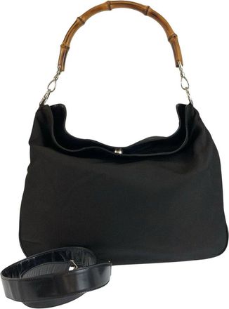 Gucci Black Nylon Bamboo Shoulder Bag (Authentic Pre-Loved)