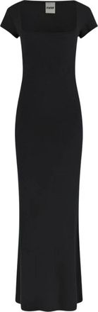 Guess Kleedjes, Dames, Zwart, XS, Blossom Rib Lange Jurk Scoop Neck